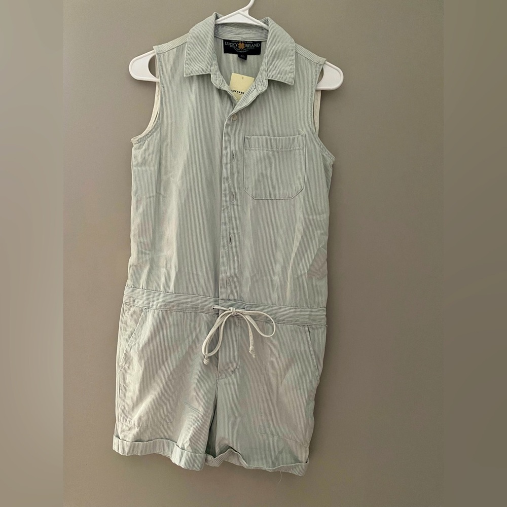 NWT - Lucky Brand Romper w/Drawstring - Light Blue & White Striped - Size: XS